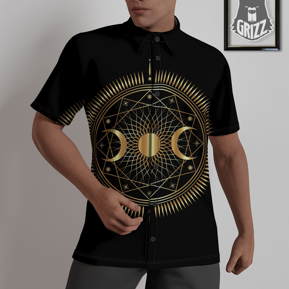 Sun And Moon Geometric Celestial Print Untucked Shirts-grizzshop
