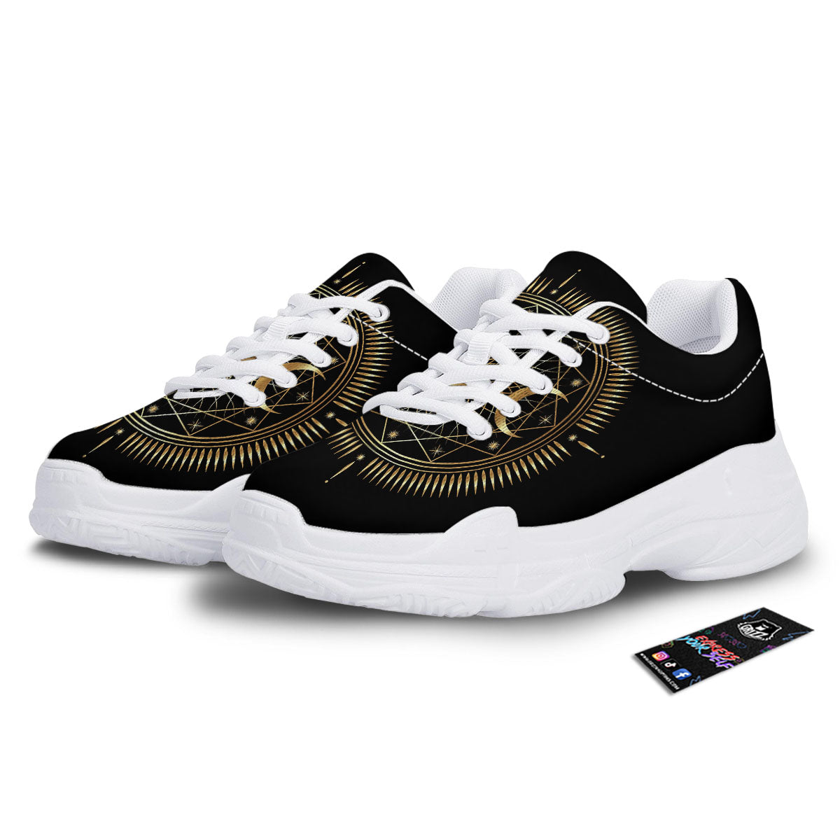 Sun And Moon Geometric Celestial Print White Chunky Shoes-grizzshop
