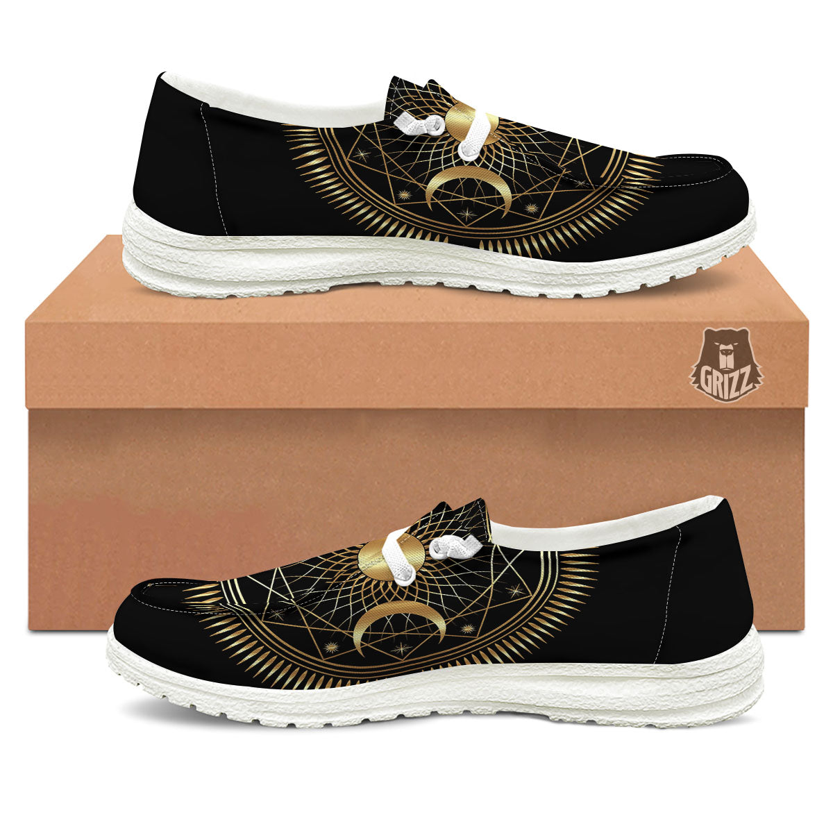 Sun And Moon Geometric Celestial Print White Loafers-grizzshop