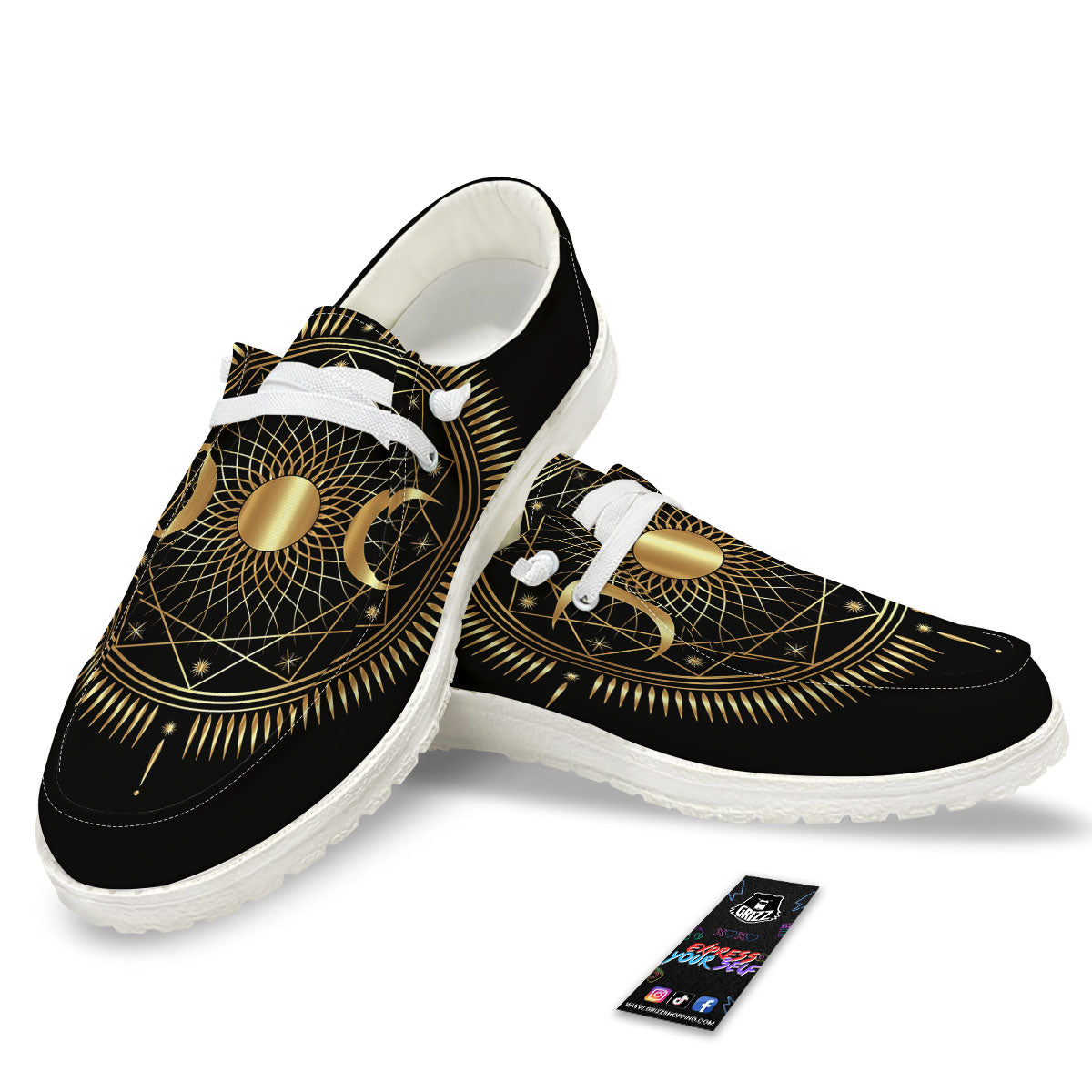 Sun And Moon Geometric Celestial Print White Loafers-grizzshop