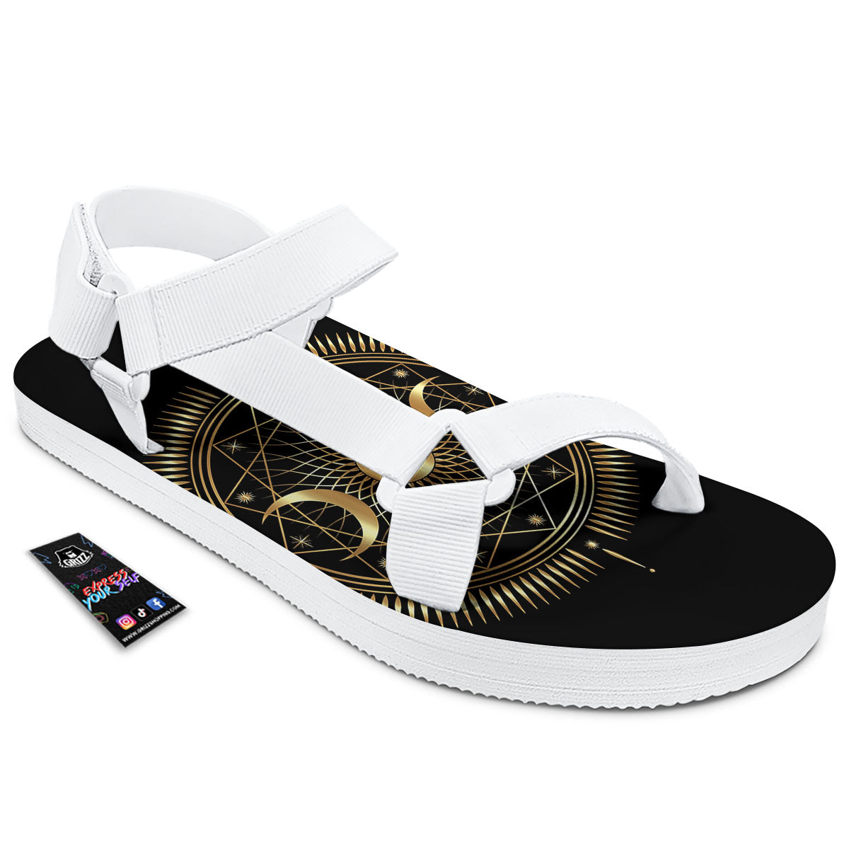 Sun And Moon Geometric Celestial Print White Open Toe Sandals-grizzshop