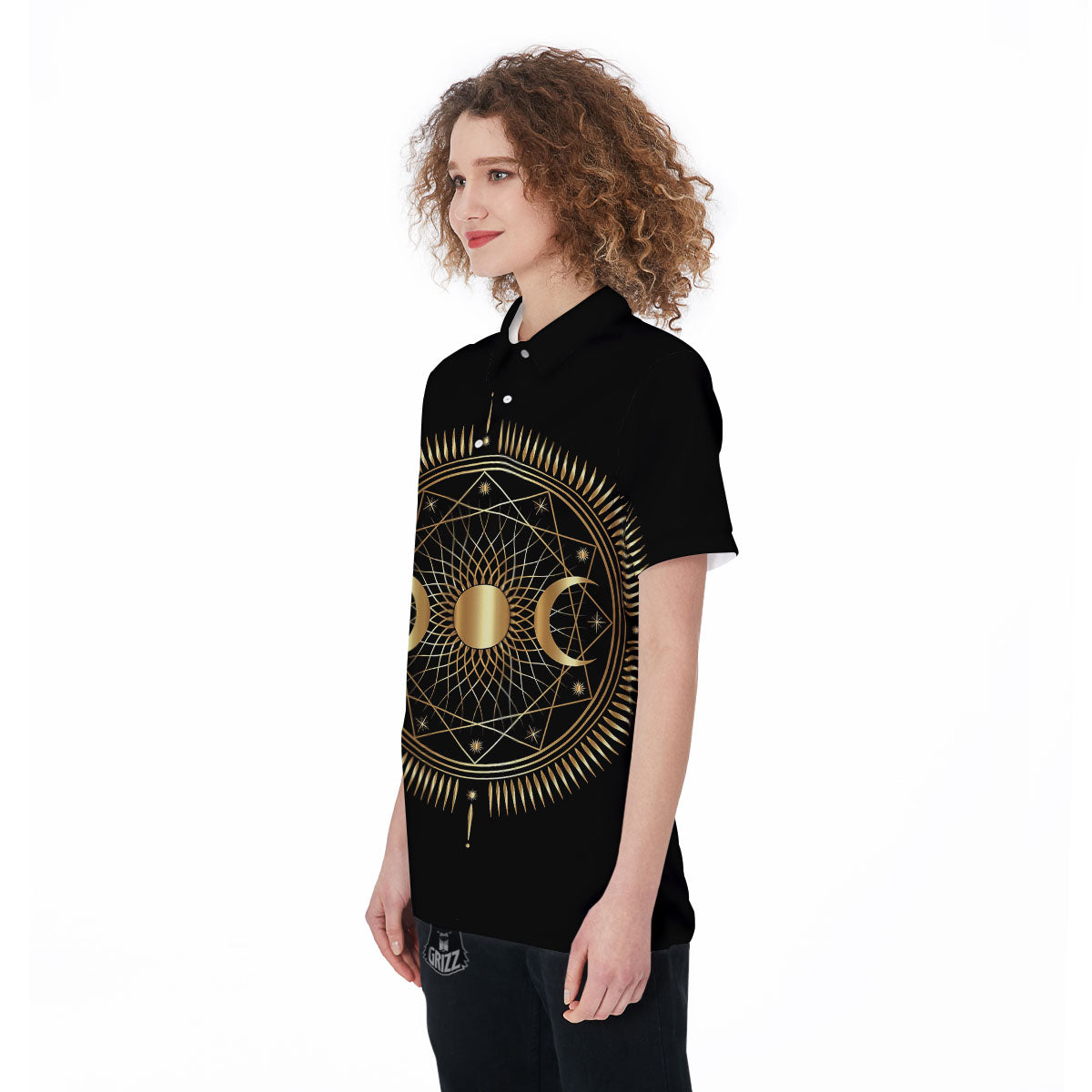Sun And Moon Geometric Celestial Print Women's Golf Shirts-grizzshop