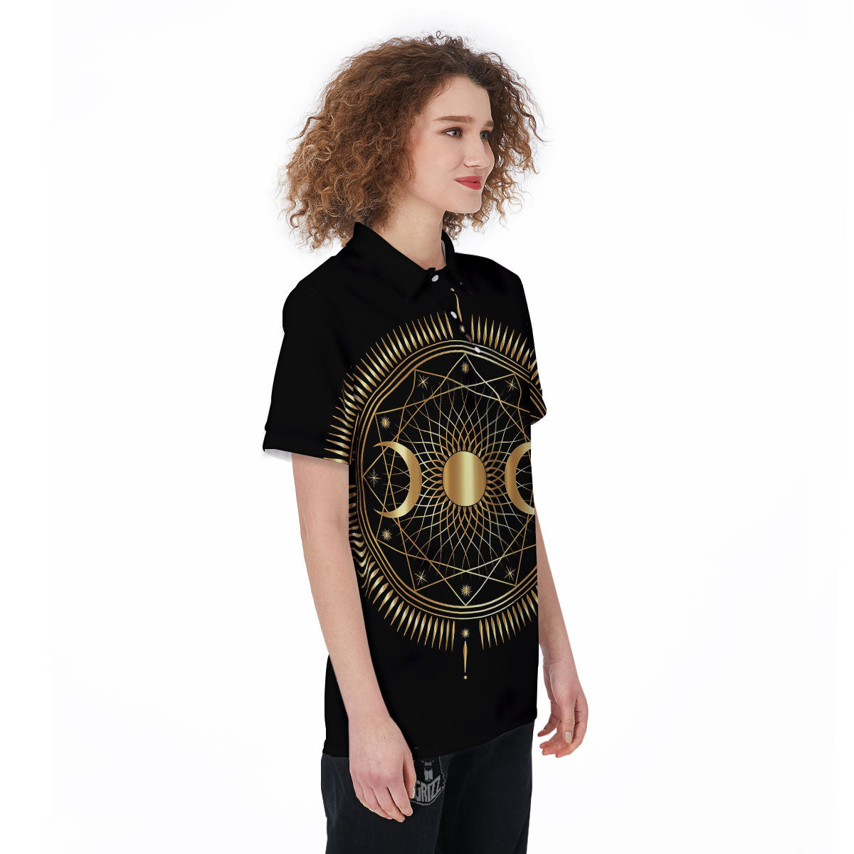 Sun And Moon Geometric Celestial Print Women's Golf Shirts-grizzshop