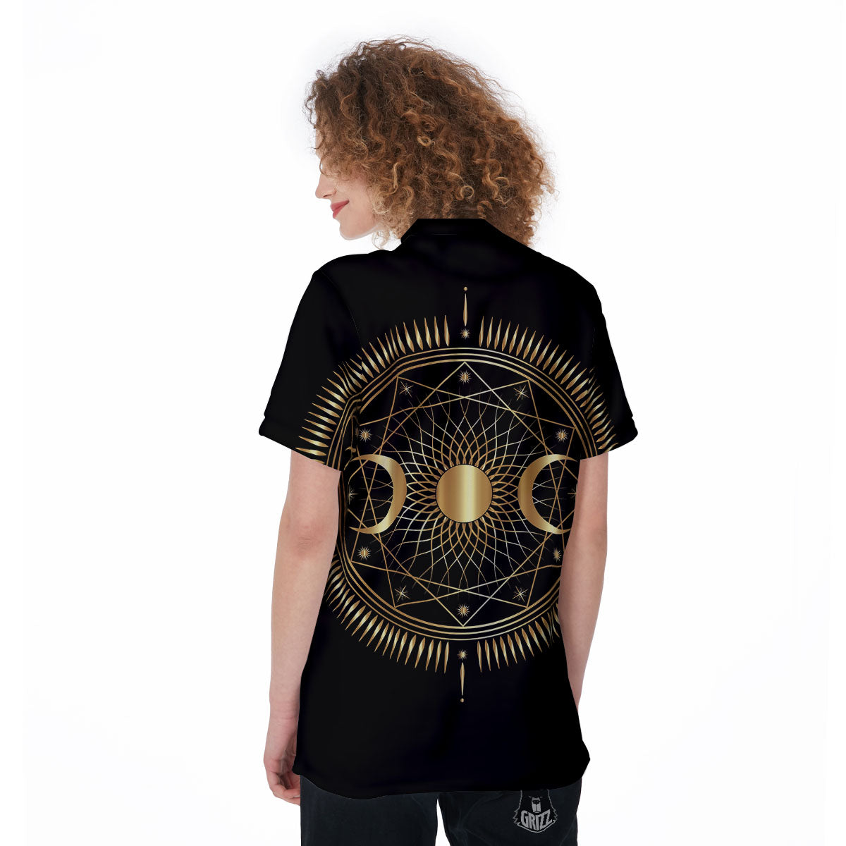 Sun And Moon Geometric Celestial Print Women's Golf Shirts-grizzshop