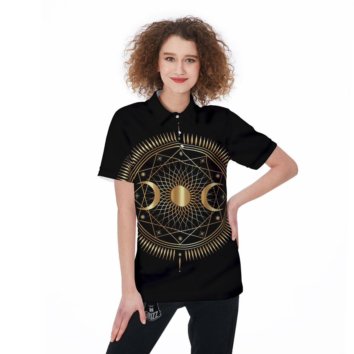 Sun And Moon Geometric Celestial Print Women's Golf Shirts-grizzshop