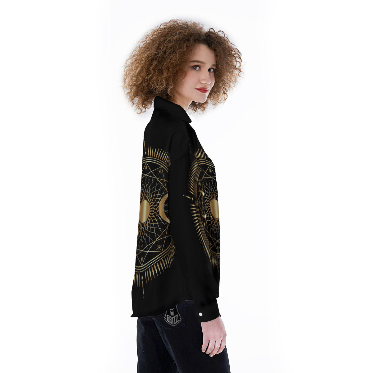 Sun And Moon Geometric Celestial Print Women's Long Sleeve Shirts-grizzshop