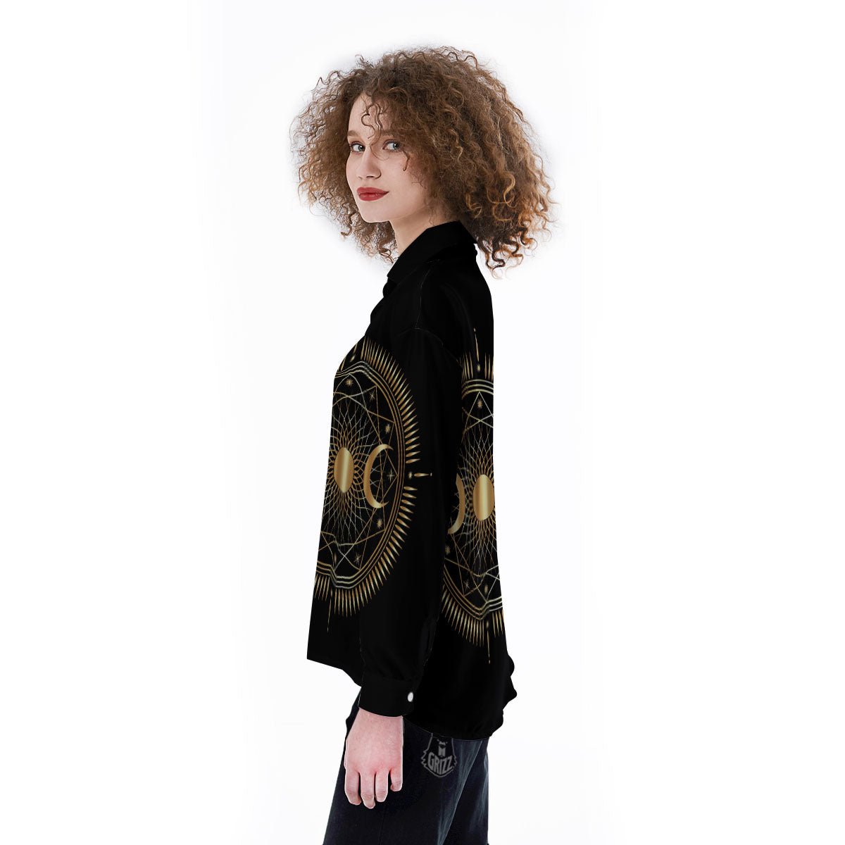 Sun And Moon Geometric Celestial Print Women's Long Sleeve Shirts-grizzshop