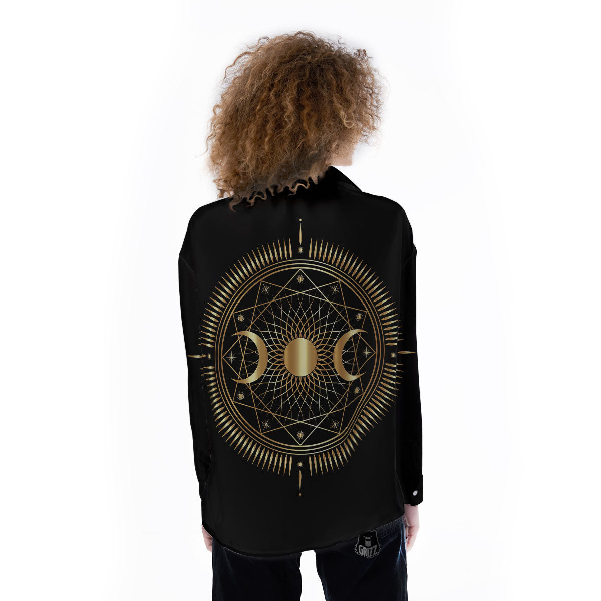 Sun And Moon Geometric Celestial Print Women's Long Sleeve Shirts-grizzshop