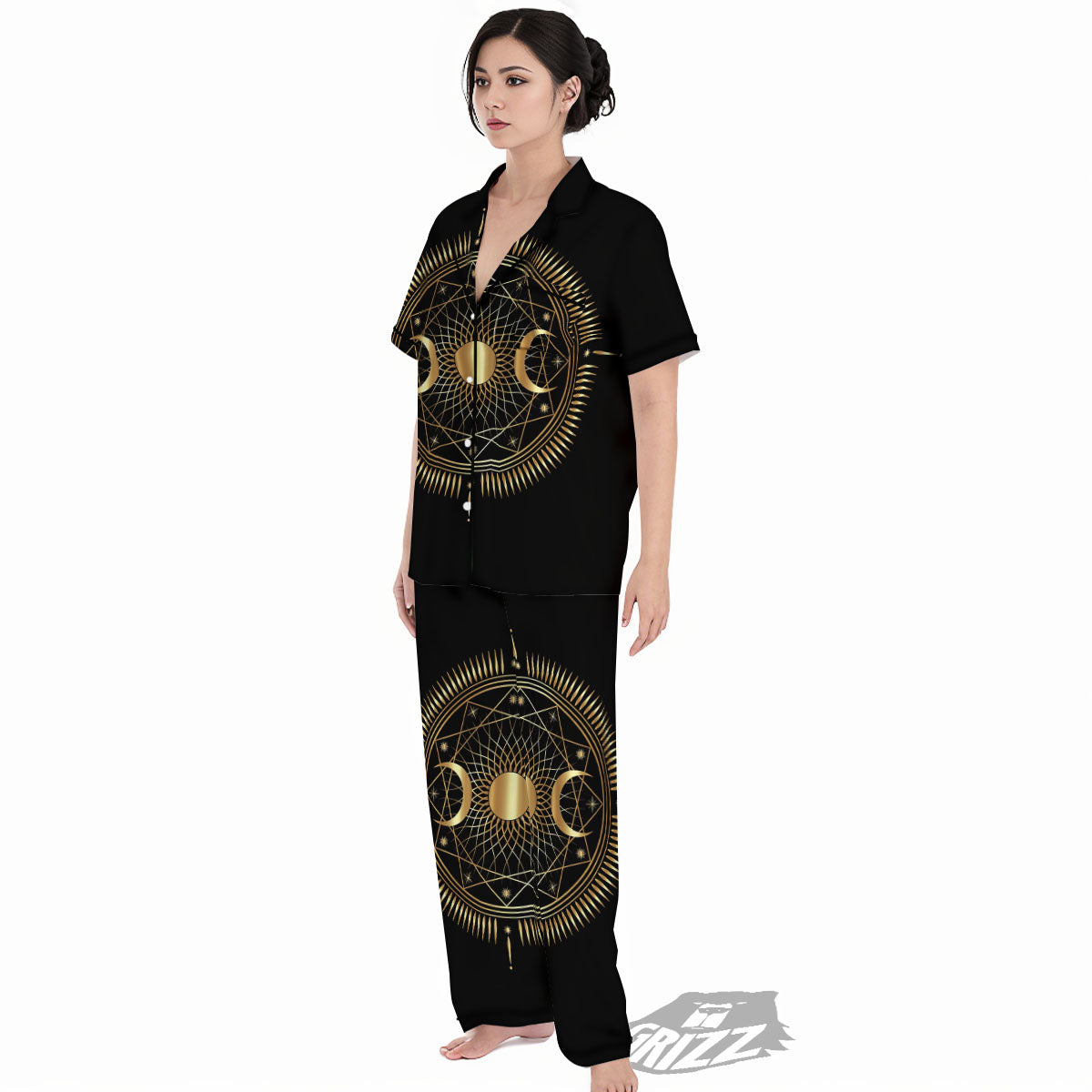 Sun And Moon Geometric Celestial Print Women's Pajamas Set-grizzshop