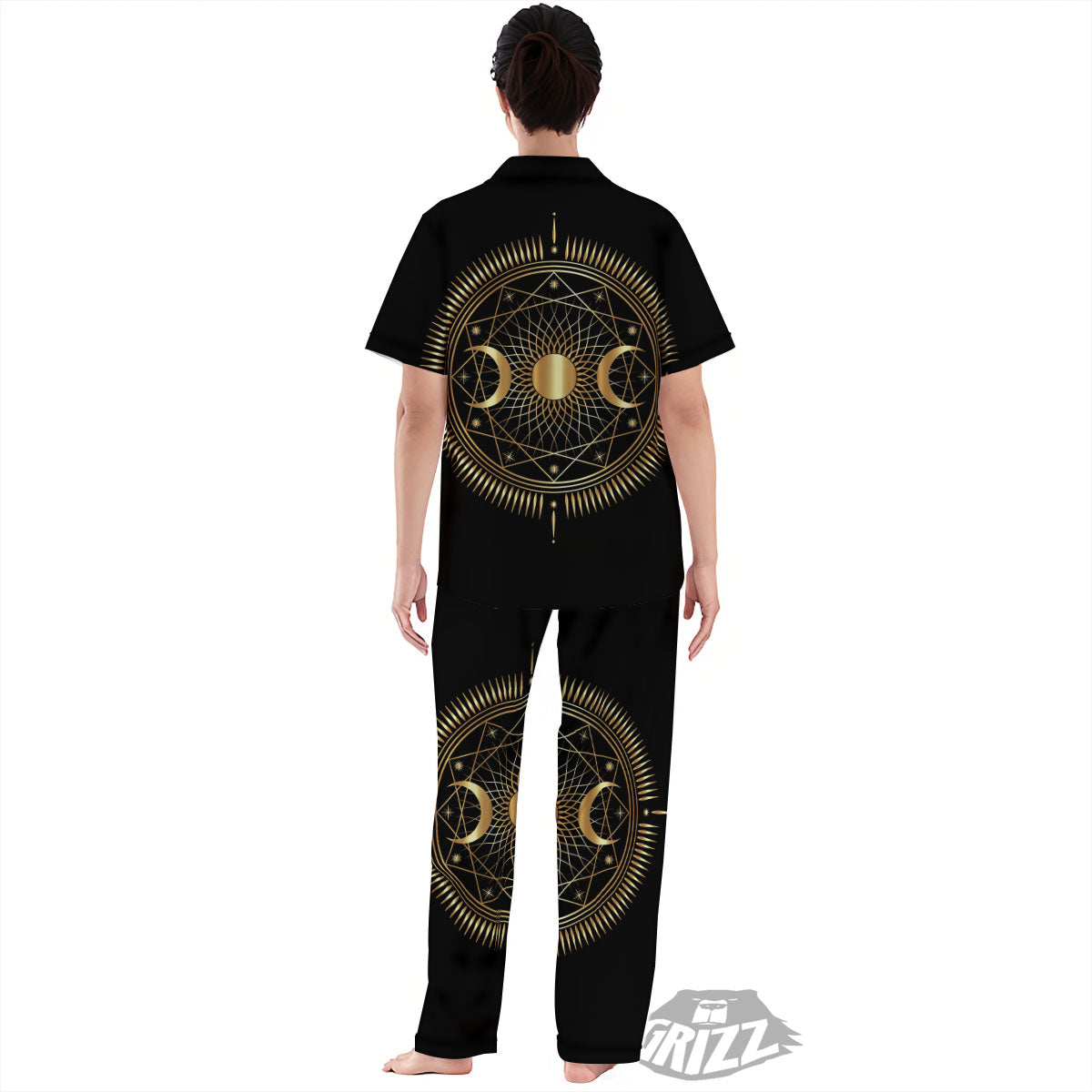 Sun And Moon Geometric Celestial Print Women's Pajamas Set-grizzshop