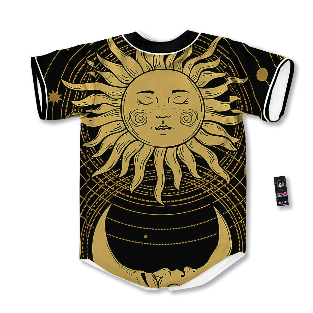 Sun And Vintage Moon Print Baseball Jersey-grizzshop