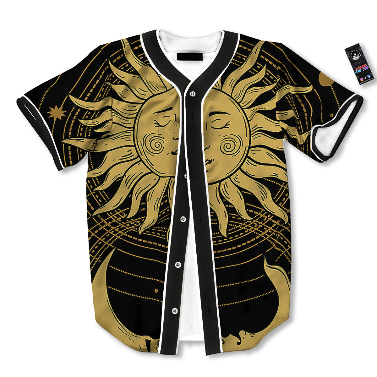 Sun And Vintage Moon Print Baseball Jersey-grizzshop