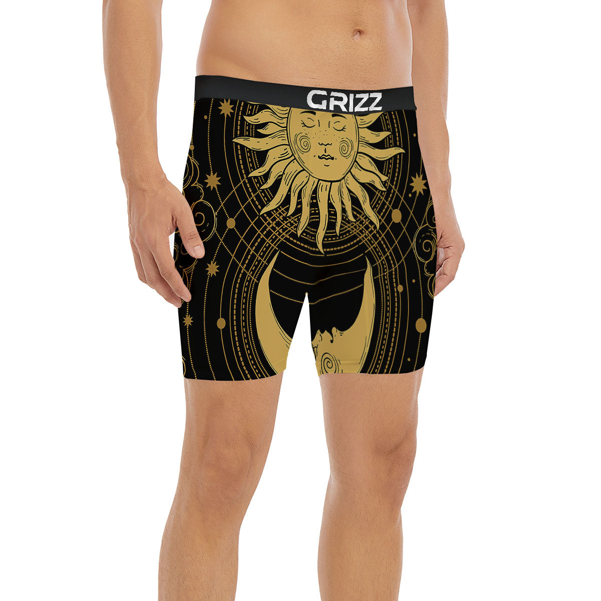 Sun And Vintage Moon Print Boxer Briefs-grizzshop