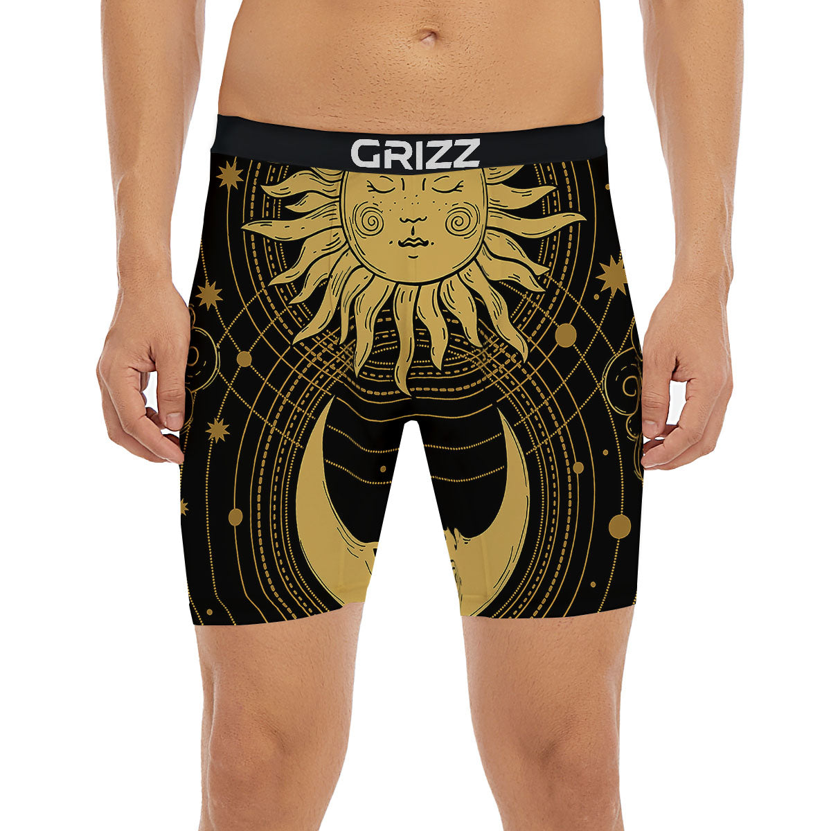 Sun And Vintage Moon Print Boxer Briefs-grizzshop