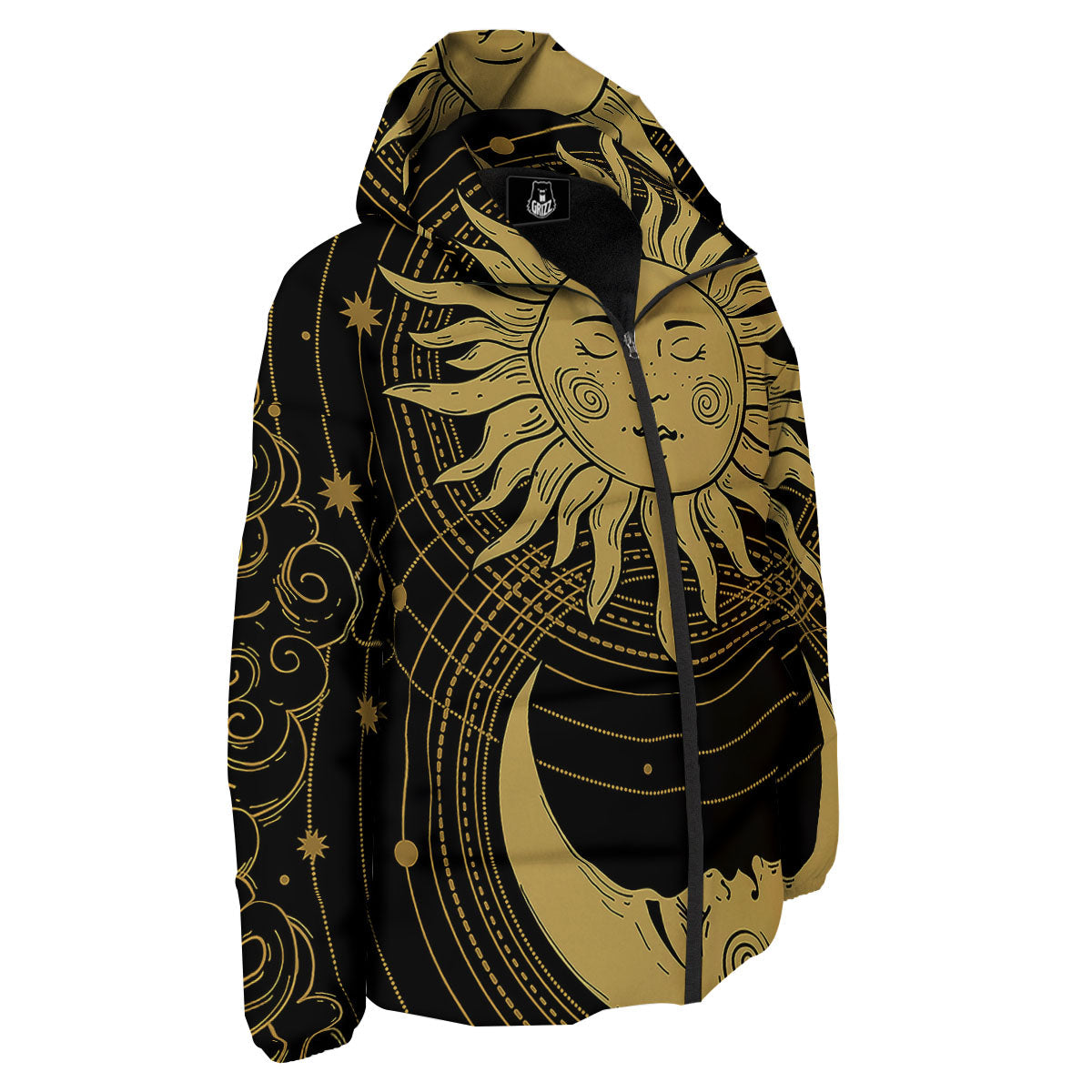 Sun And Vintage Moon Print Down Jacket-grizzshop