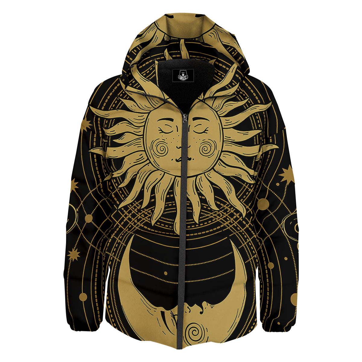 Sun And Vintage Moon Print Down Jacket-grizzshop