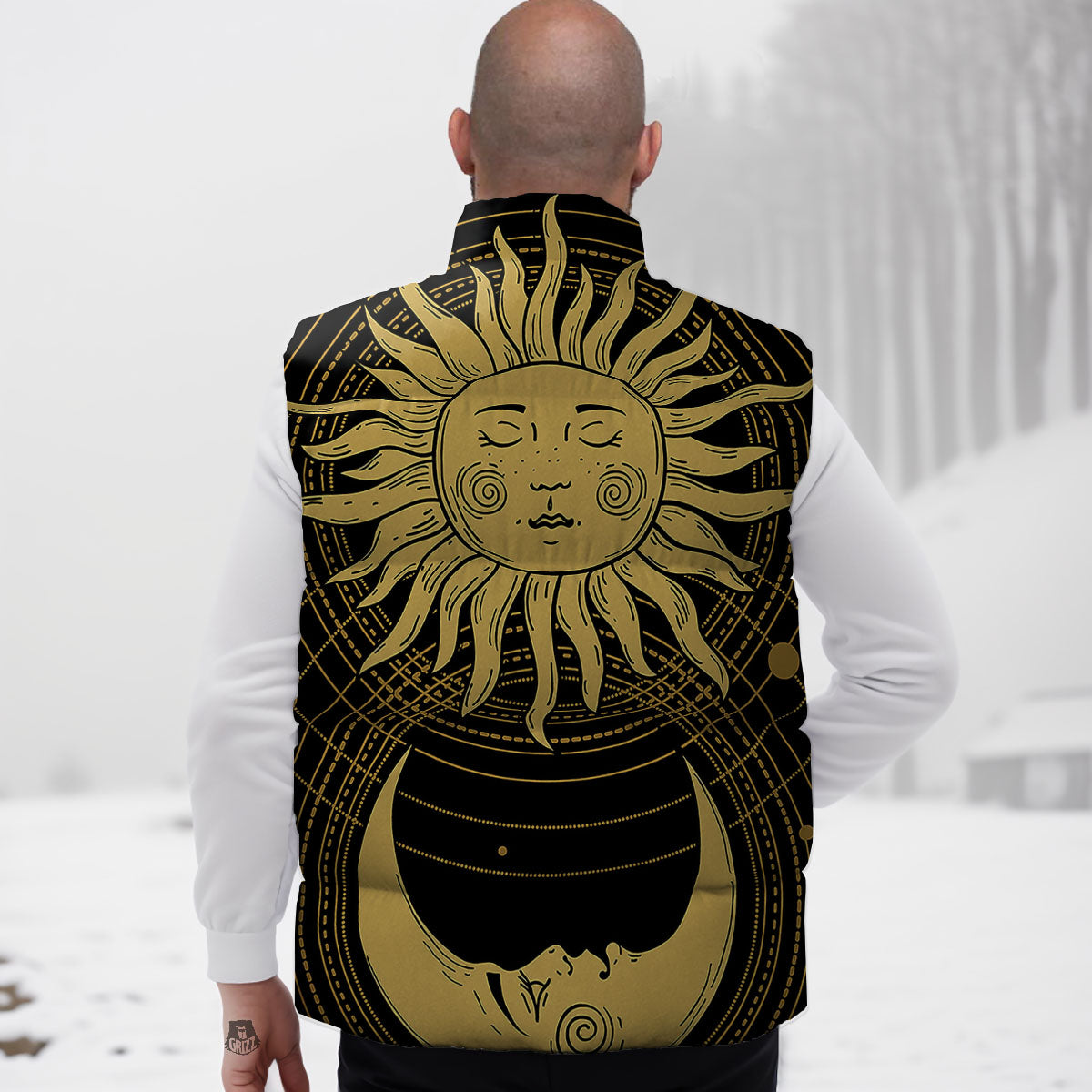 Sun And Vintage Moon Print Down Vest