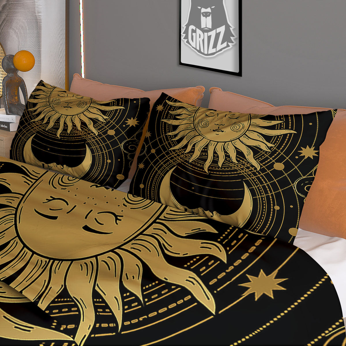 Sun And Vintage Moon Print Duvet Cover Bedding Set
