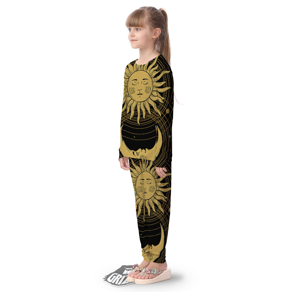 Sun And Vintage Moon Print Kid's Pajamas-grizzshop