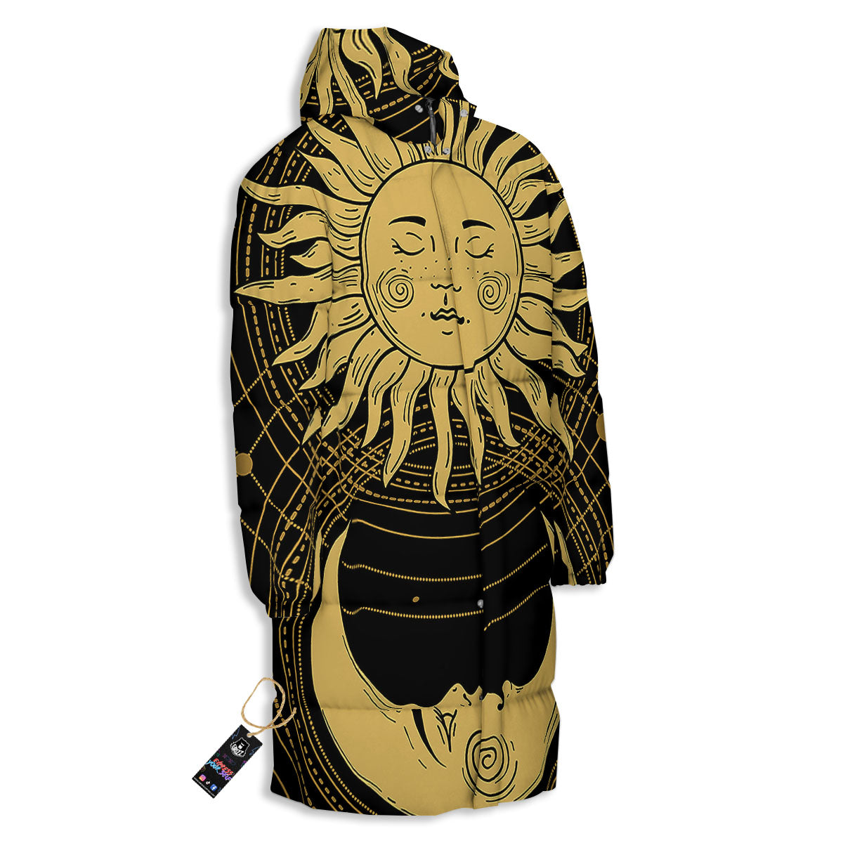 Sun And Vintage Moon Print Long Down Jacket-grizzshop