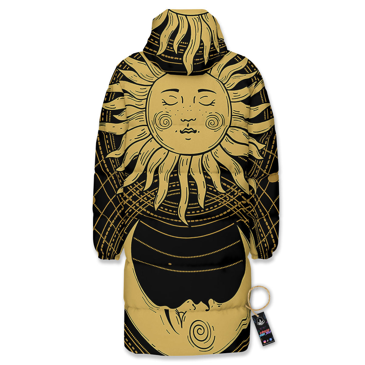 Sun And Vintage Moon Print Long Down Jacket-grizzshop
