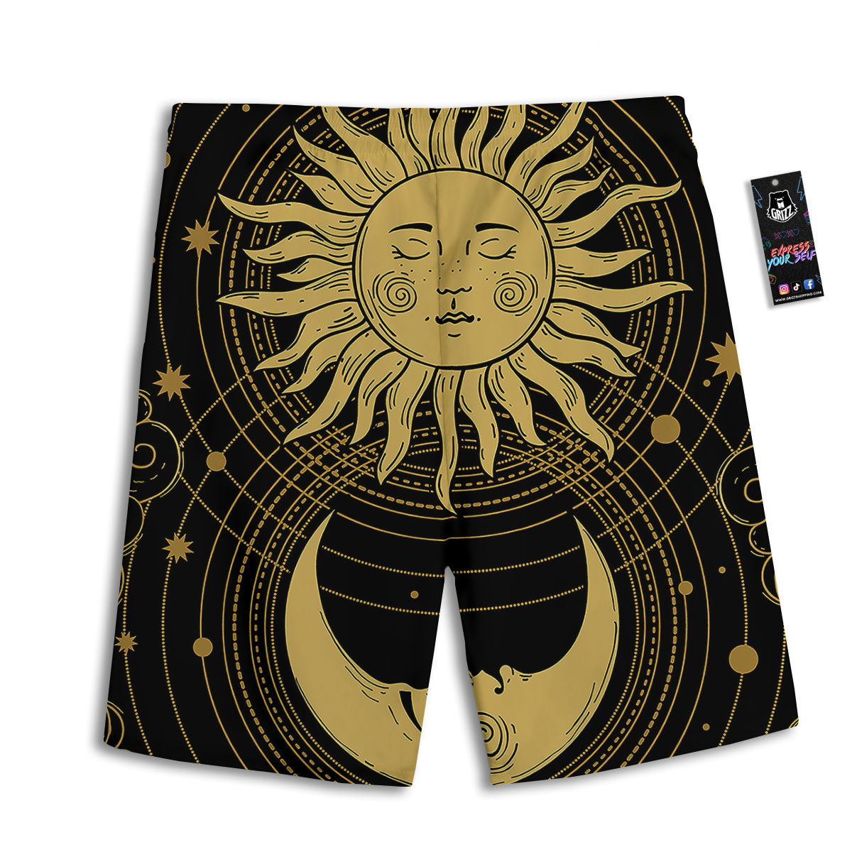 Sun And Vintage Moon Print Men's Athletic Shorts