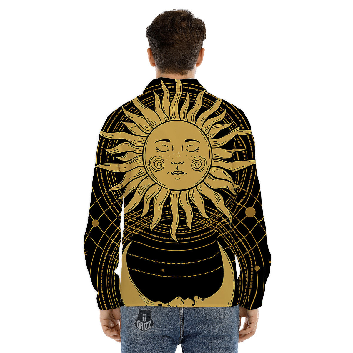 Sun And Vintage Moon Print Men's Dress Shirts-grizzshop