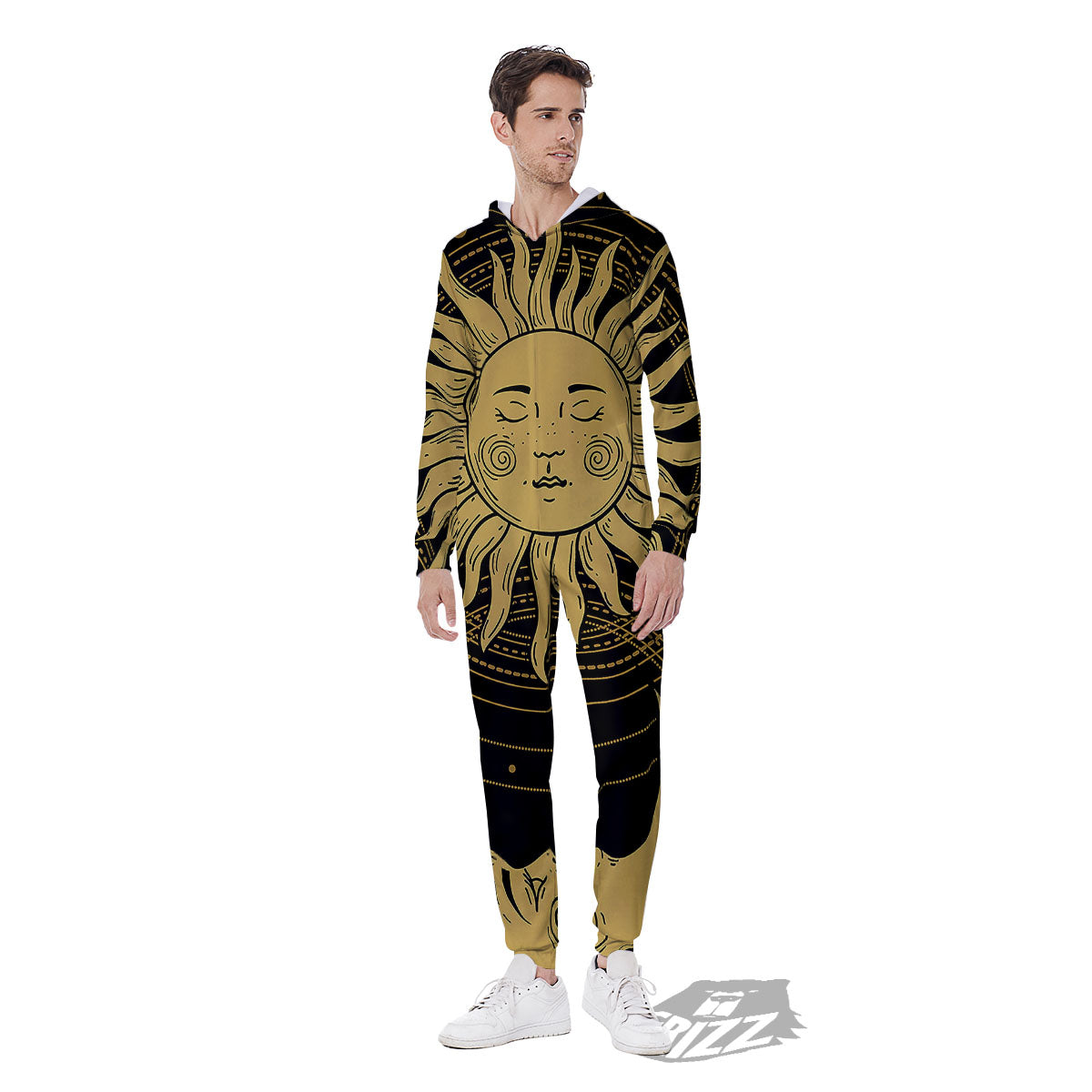 Sun And Vintage Moon Print Men's Jumpsuit-grizzshop