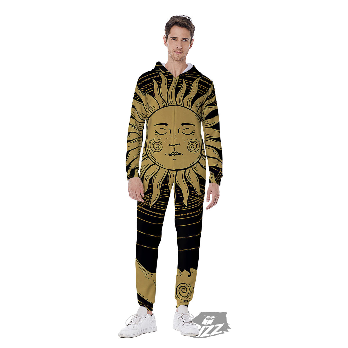 Sun And Vintage Moon Print Men's Jumpsuit-grizzshop