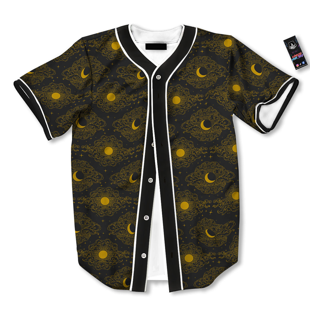 Sun And Vintage Moon Print Pattern Baseball Jersey-grizzshop