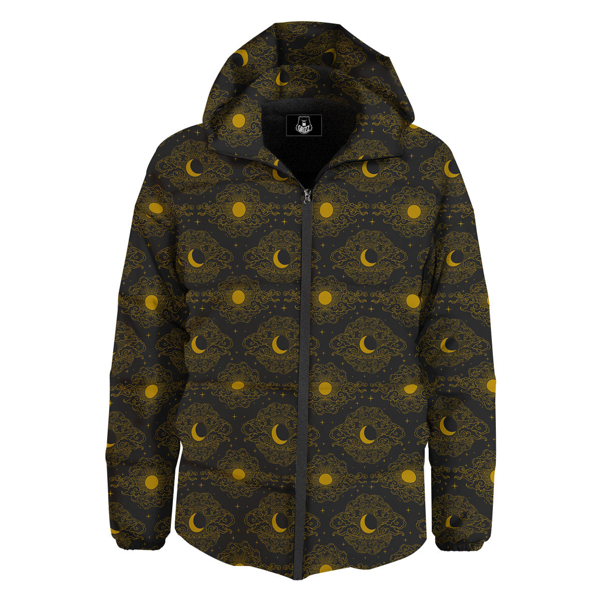 Sun And Vintage Moon Print Pattern Down Jacket-grizzshop