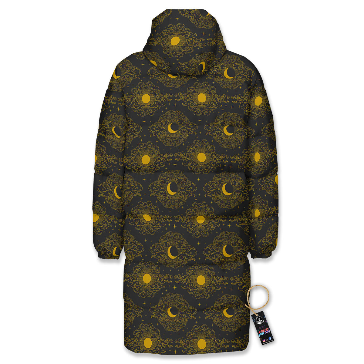 Sun And Vintage Moon Print Pattern Long Down Jacket-grizzshop