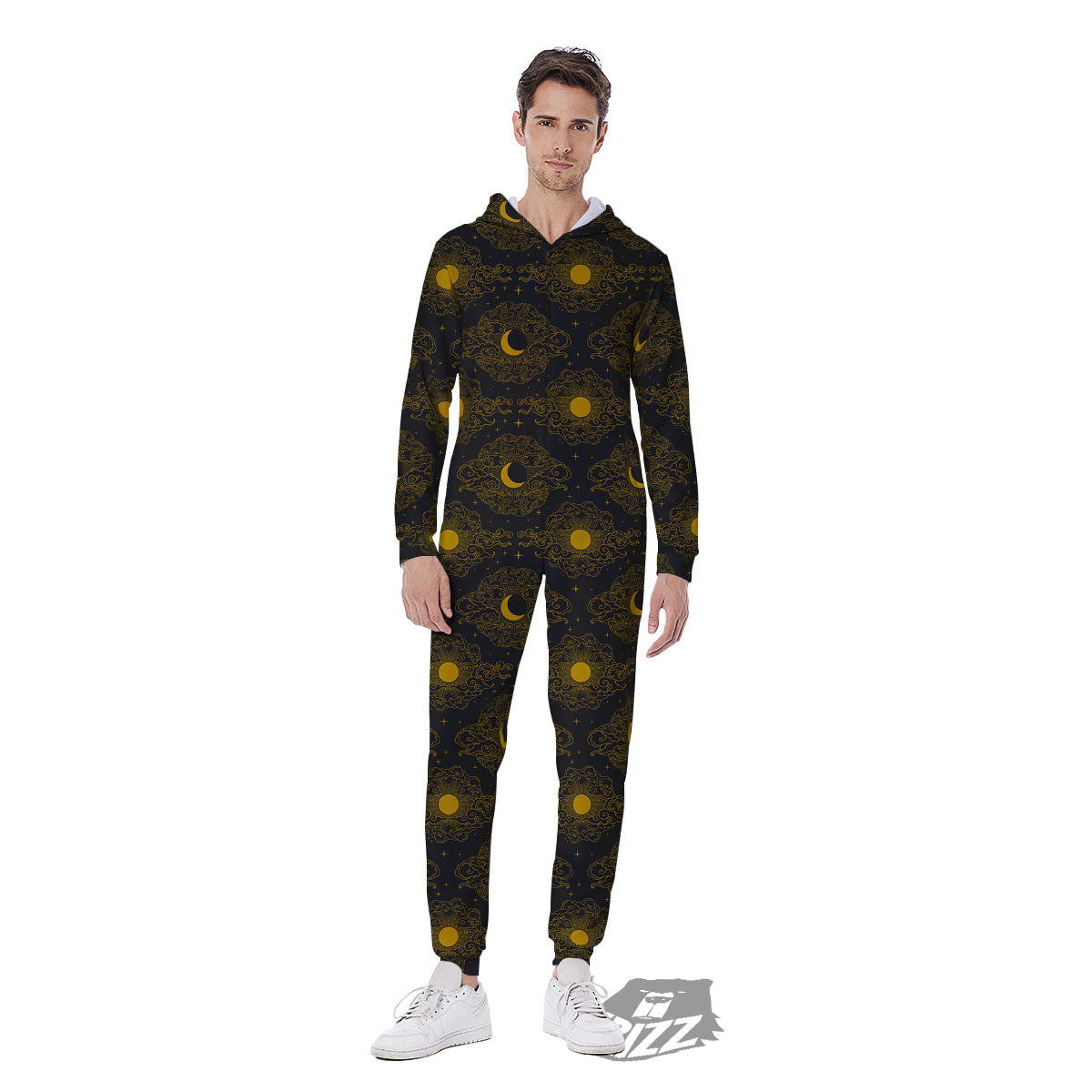 Sun And Vintage Moon Print Pattern Men's Jumpsuit-grizzshop