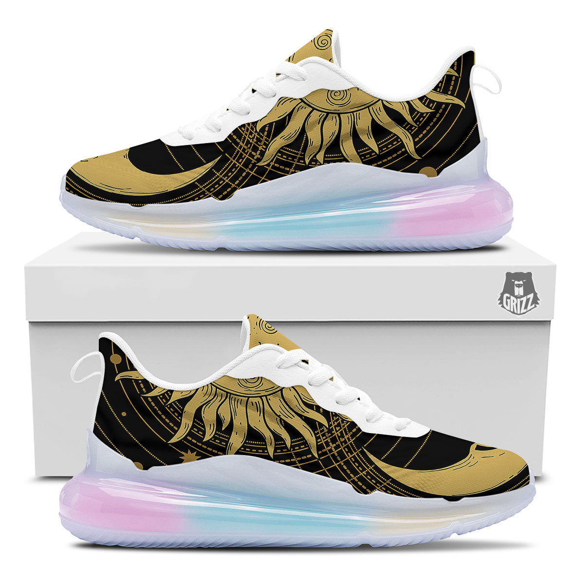 Sun And Vintage Moon Print Running Sneakers-grizzshop