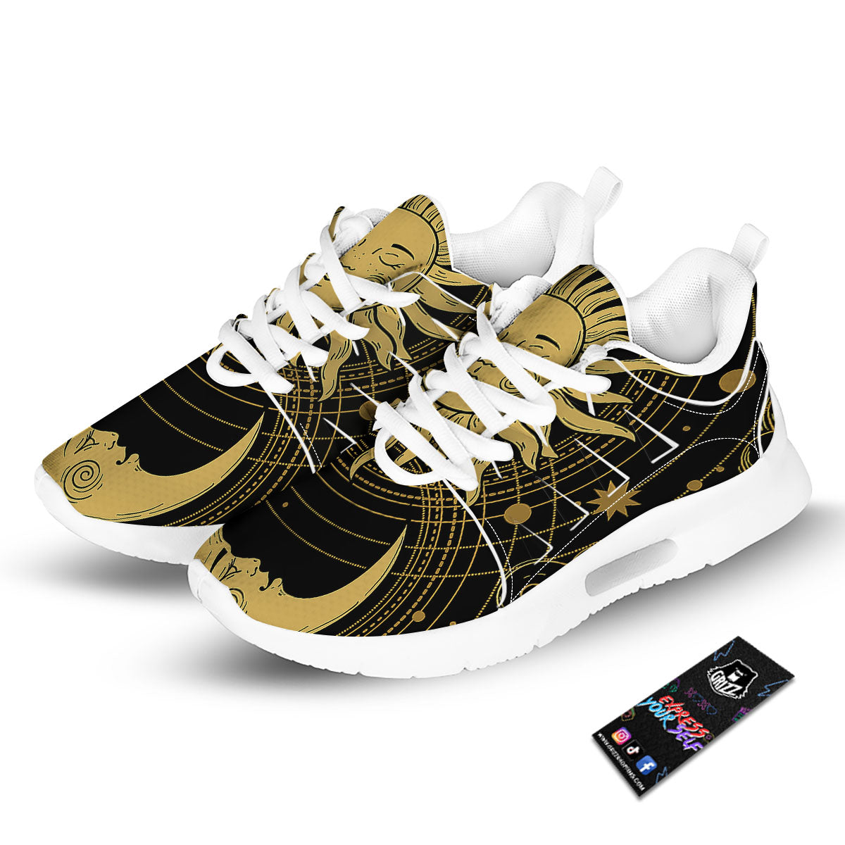Sun And Vintage Moon Print Tennis Shoes-grizzshop