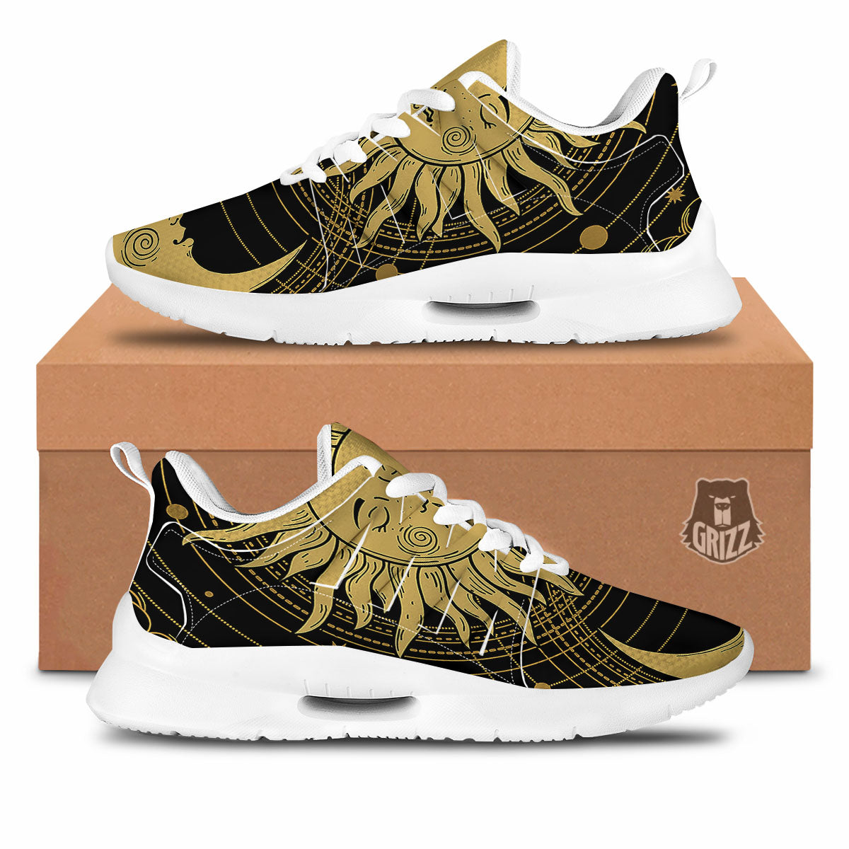 Sun And Vintage Moon Print Tennis Shoes-grizzshop
