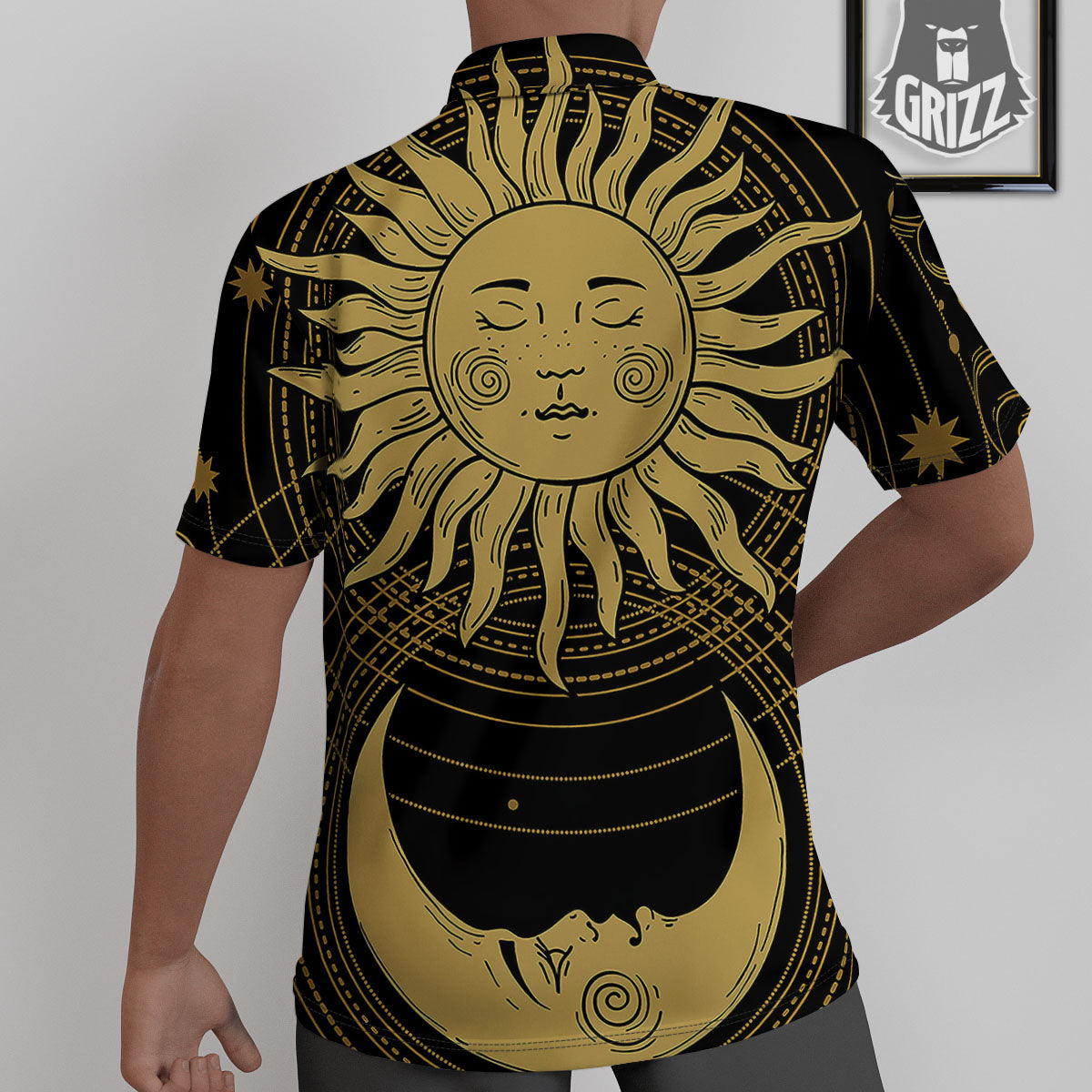 Sun And Vintage Moon Print Untucked Shirts-grizzshop