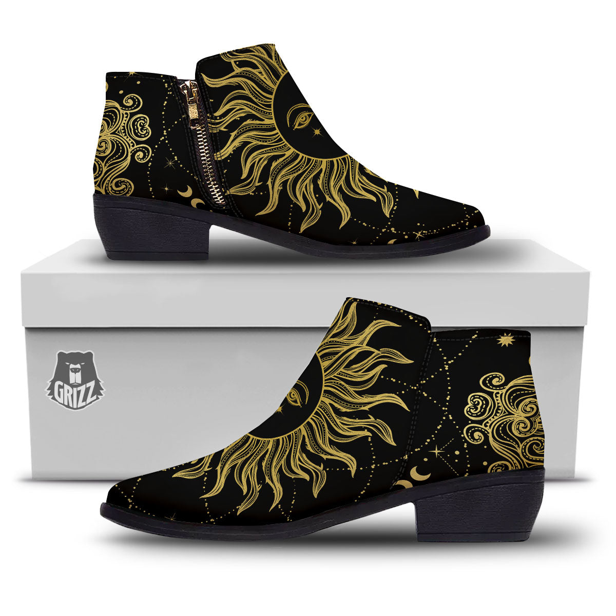 Sun Celestial Vintage Print Ankle Boots-grizzshop