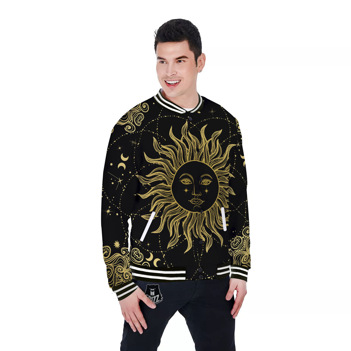 Sun Celestial Vintage Print Baseball Jacket-grizzshop