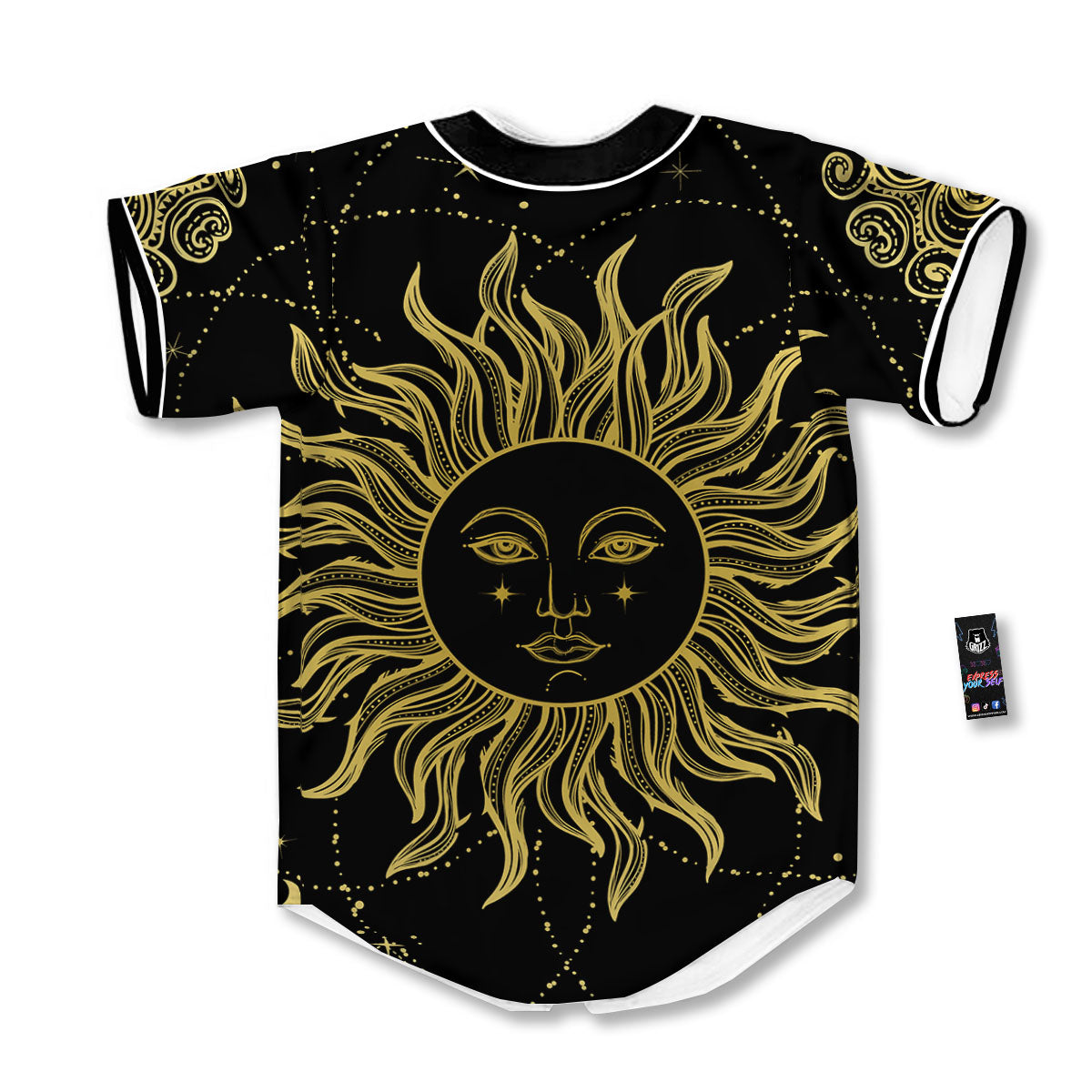 Sun Celestial Vintage Print Baseball Jersey-grizzshop