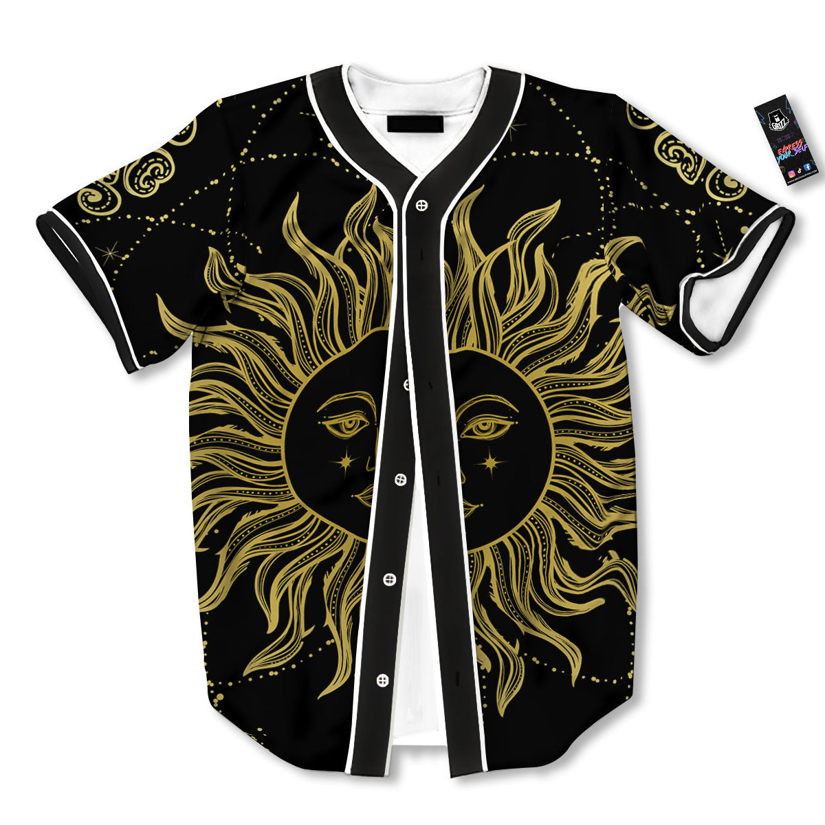 Sun Celestial Vintage Print Baseball Jersey-grizzshop