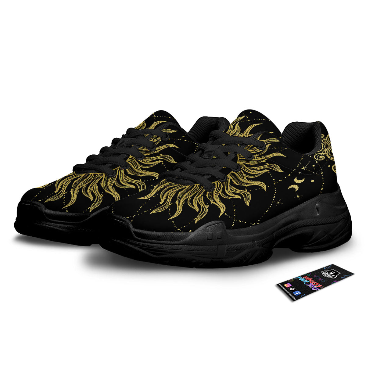 Sun Celestial Vintage Print Black Chunky Shoes-grizzshop