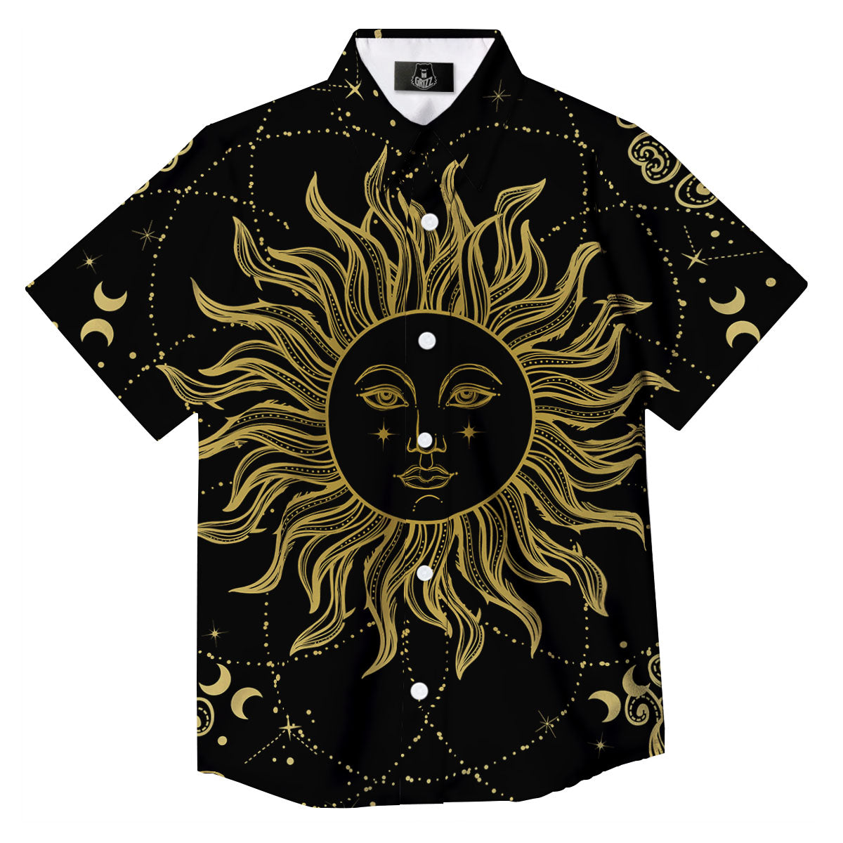 Sun Celestial Vintage Print Button Up Shirt-grizzshop