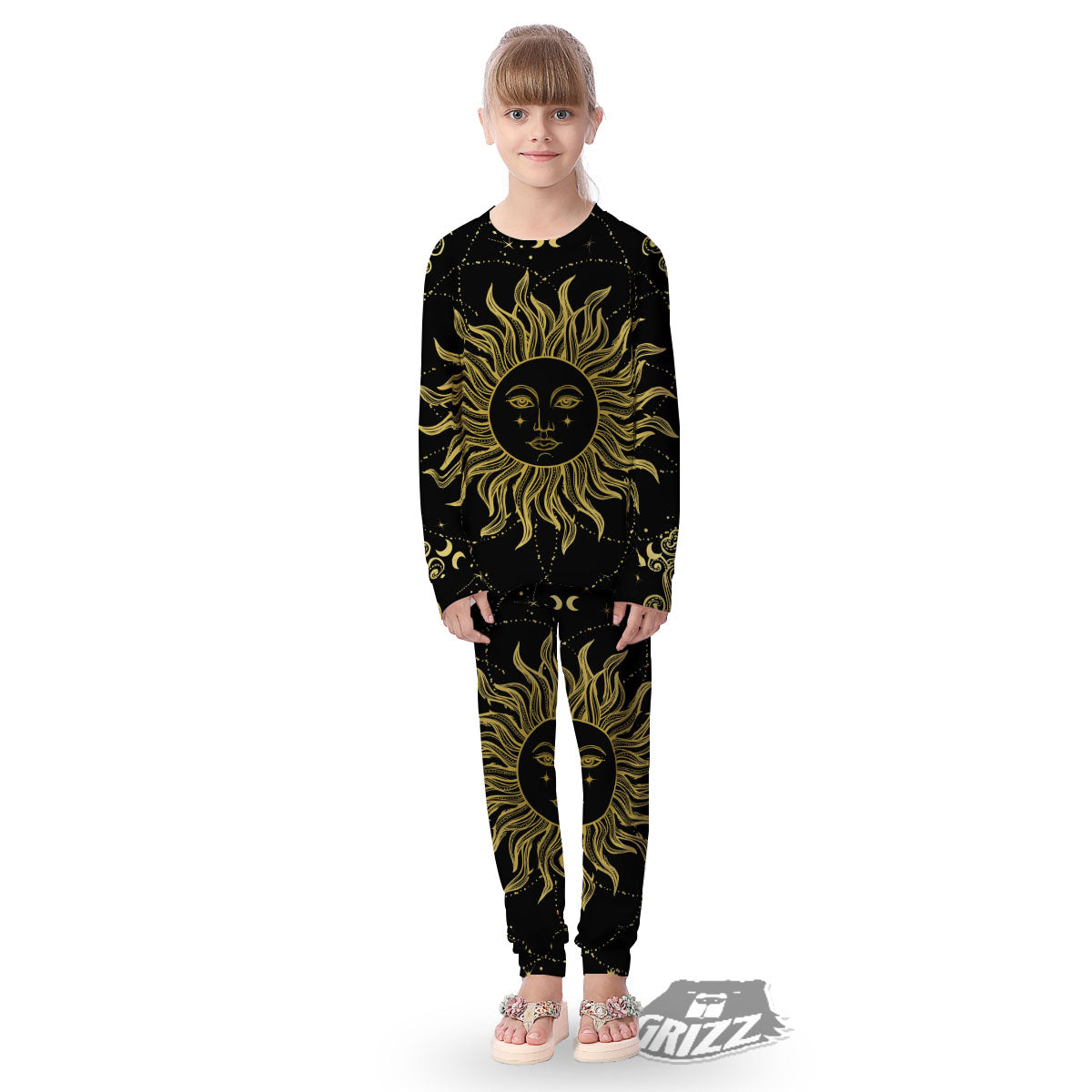 Sun Celestial Vintage Print Kid's Pajamas-grizzshop