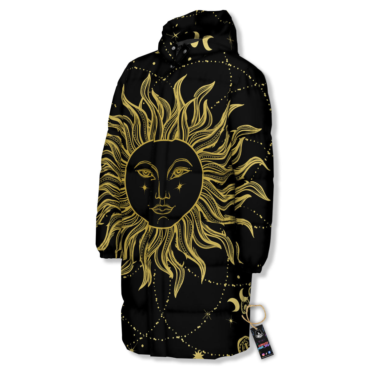Sun Celestial Vintage Print Long Down Jacket-grizzshop