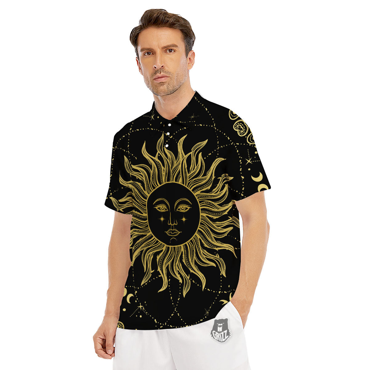 Sun Celestial Vintage Print Men's Golf Shirts-grizzshop
