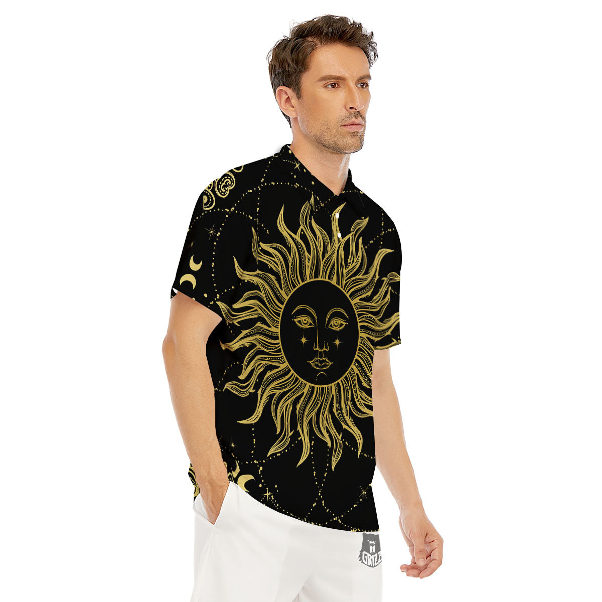 Sun Celestial Vintage Print Men's Golf Shirts-grizzshop