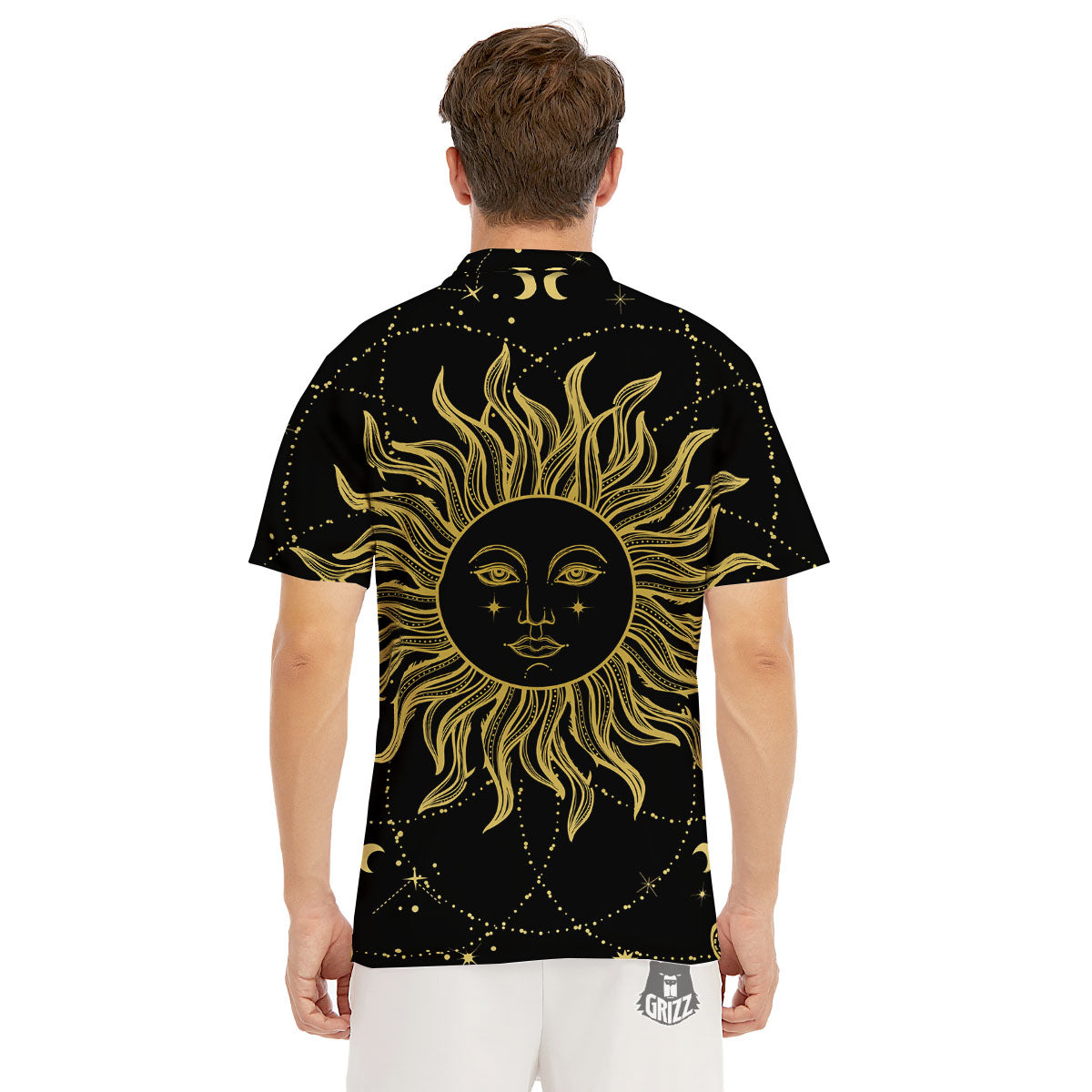 Sun Celestial Vintage Print Men's Golf Shirts-grizzshop