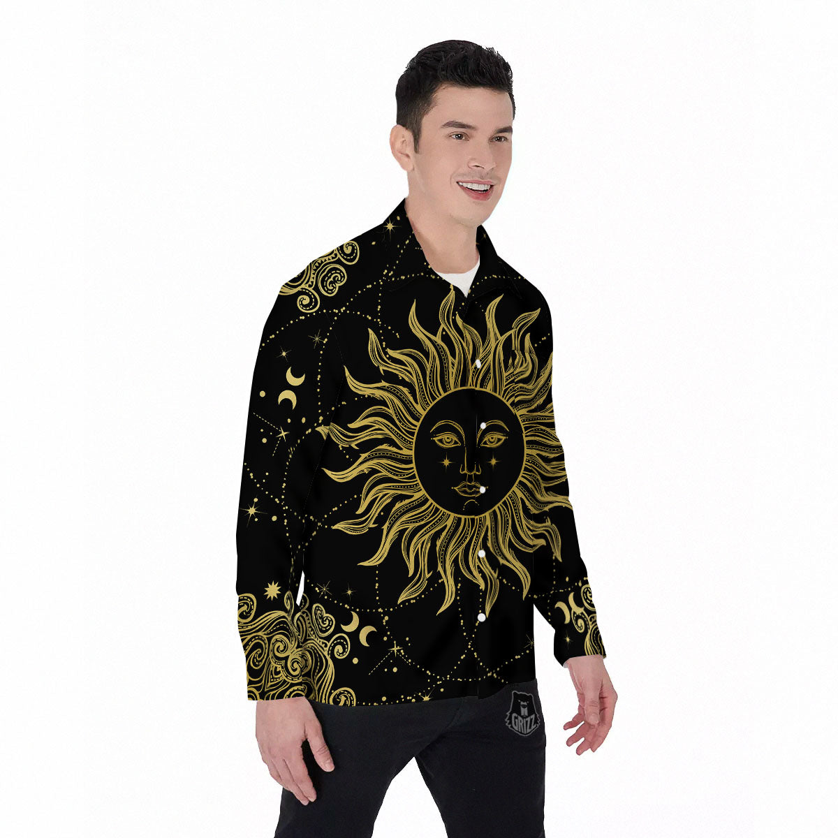 Sun Celestial Vintage Print Men's Long Sleeve Shirts-grizzshop