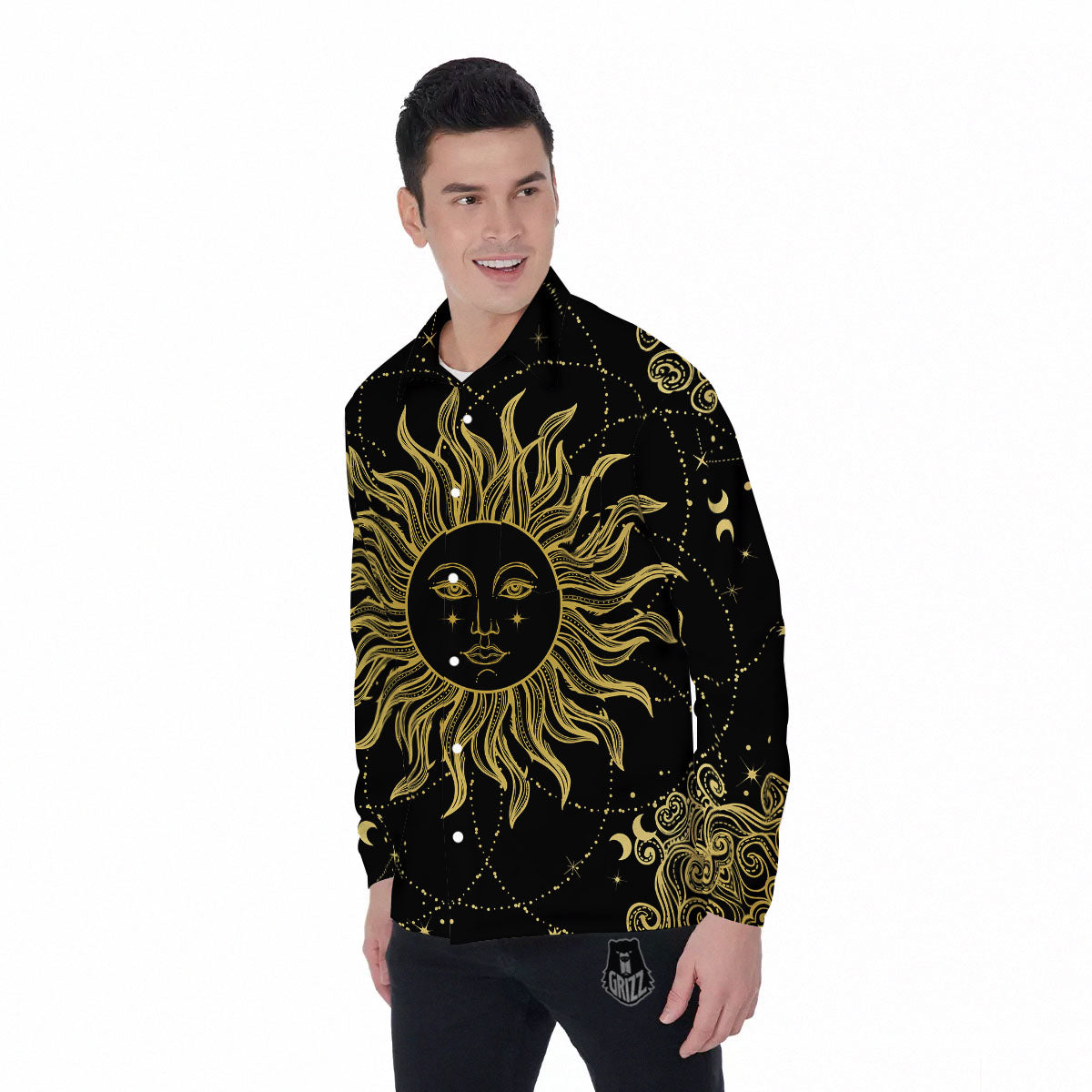 Sun Celestial Vintage Print Men's Long Sleeve Shirts-grizzshop